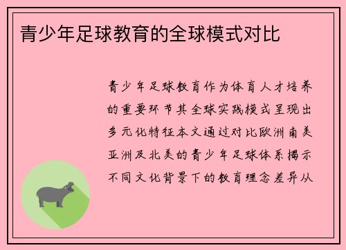 青少年足球教育的全球模式对比