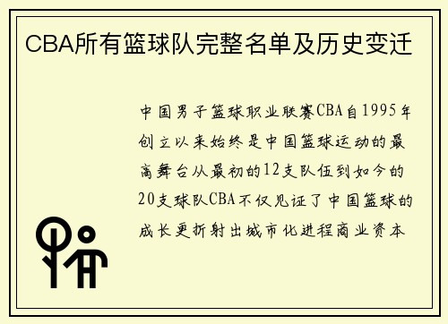 CBA所有篮球队完整名单及历史变迁